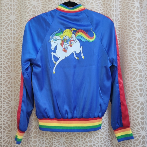 Unique Vintage X Rainbow Brite Royal Blue Satin Bomber Jacket NWT Size XS - Picture 3 of 12